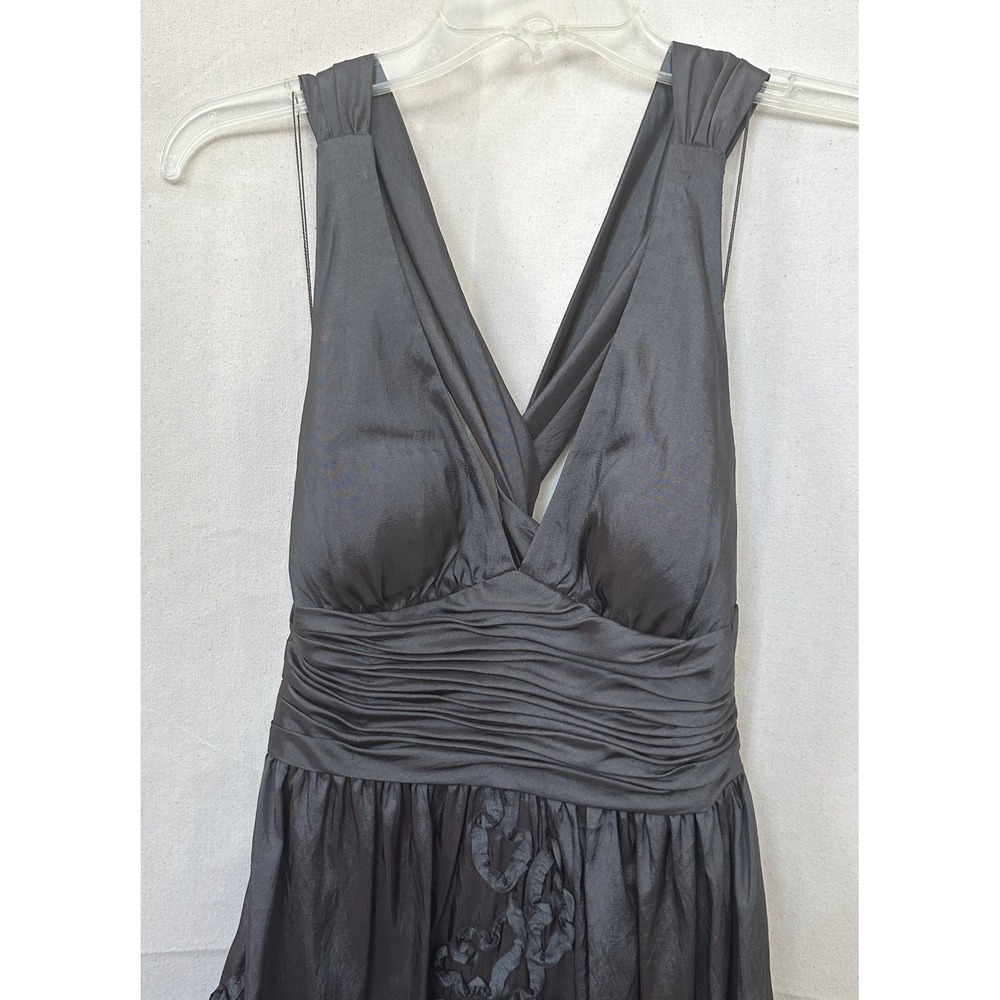 Y2K Adrianna Papell Goblin Brown Iridescent Rosette Dress Sz. 4 Twist Open Back - Picture 9 of 16